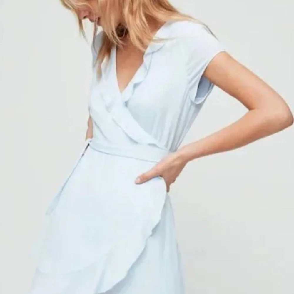 Sunday Best Light Blue Ruffle Wrap Mini Dress - Picture 2 of 9